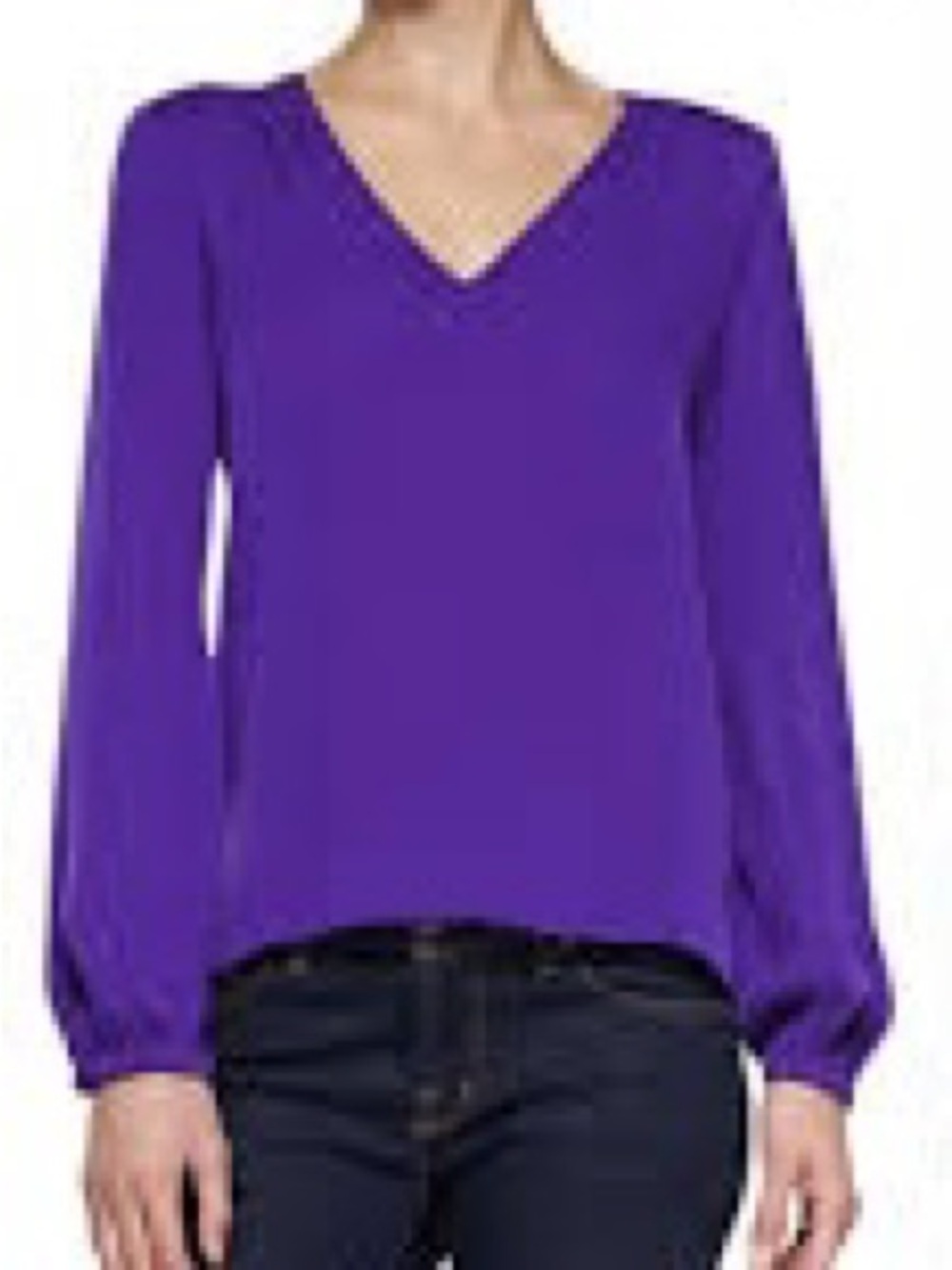 Diane Von Furstenberg Silk V-Neck Long Sleeve Blouse in Violet Purple